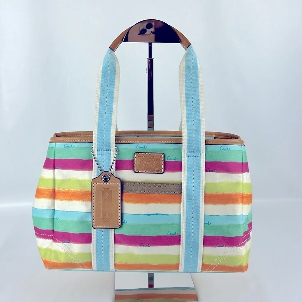 Coach Hampton Watercolors Pastel Striped Fabric Tote Handbag Small G0932-10025 - Picture 15 of 16